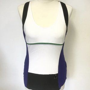 KAREN MILLEN WHITE, BLACK & BLUE VEST TOP SIZE 10